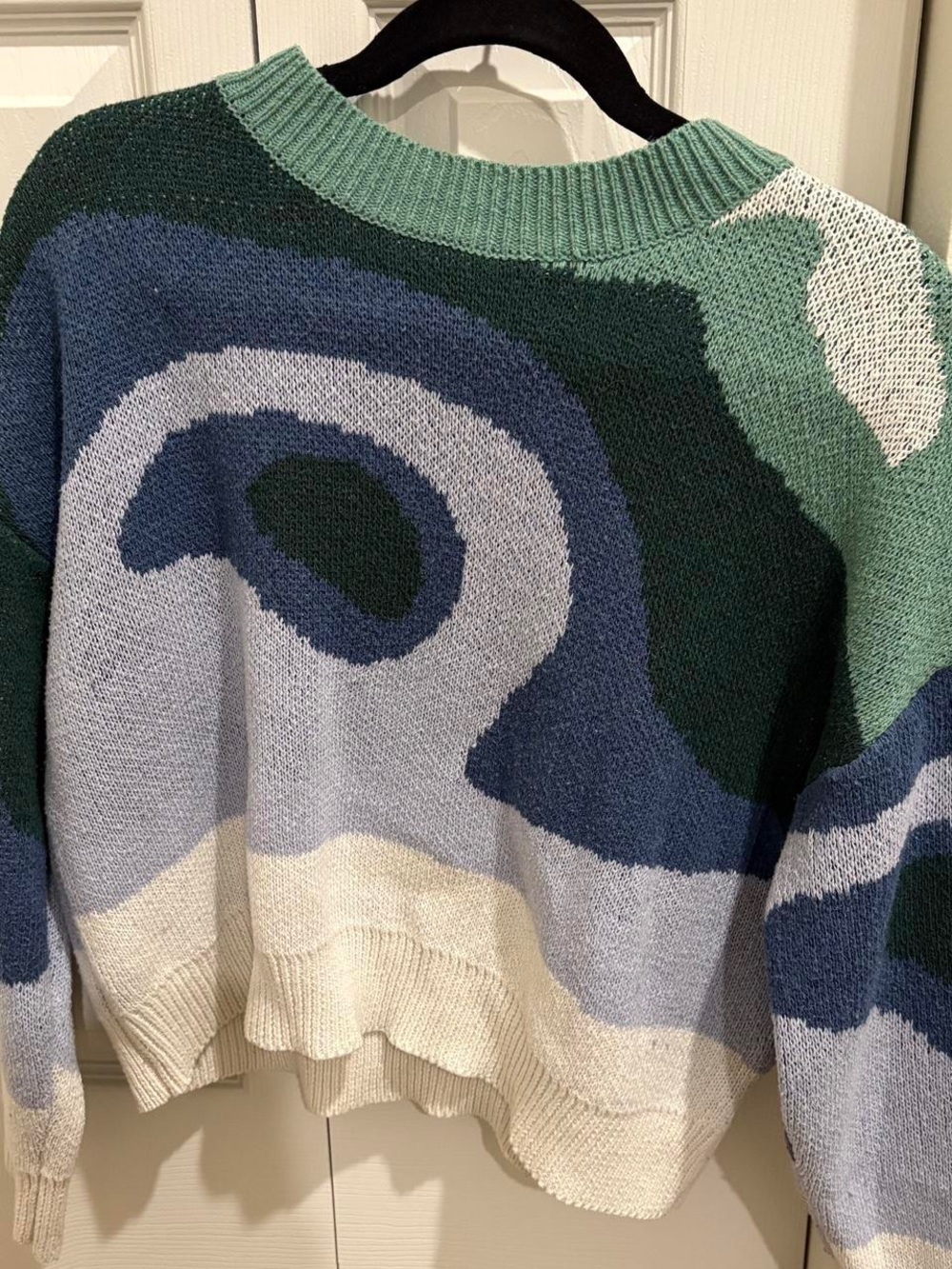 SHEIN Abstract Wave Crewneck Sweater in Green, Blue & Cream
